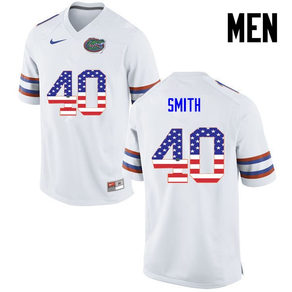 Florida Gators Men #40 Nick Smith College Football USA Flag Fashion White